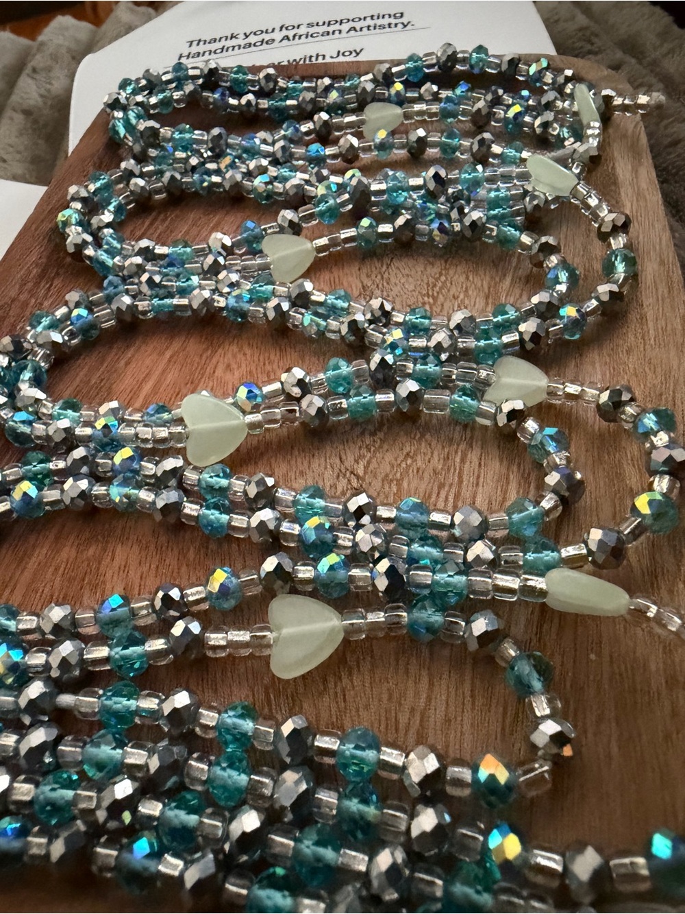 Bead Drip Handmade Teal and Silver Heart waist  Beads - Picture 2 of 3